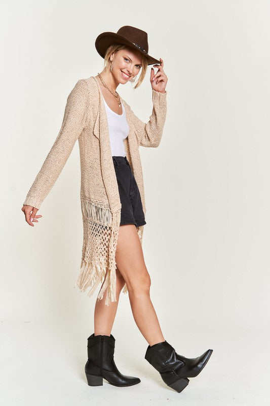 Plus Jade By Jane Fringe Knit Cardigan