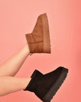 WILD DIVA Suede Round Toe Platform Booties