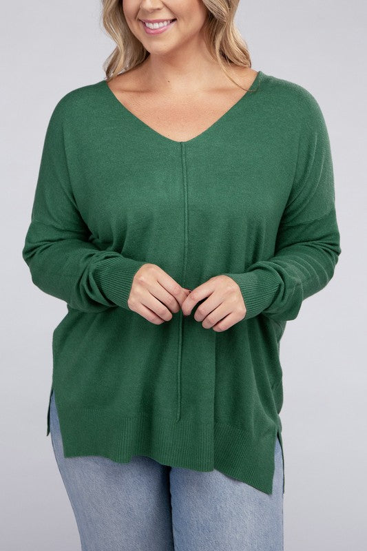 ZENANA Plus Garment Dyed Front Seam Sweater