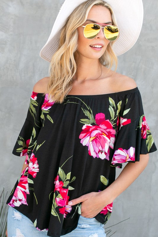 e Luna Floral Off Shoulder Top