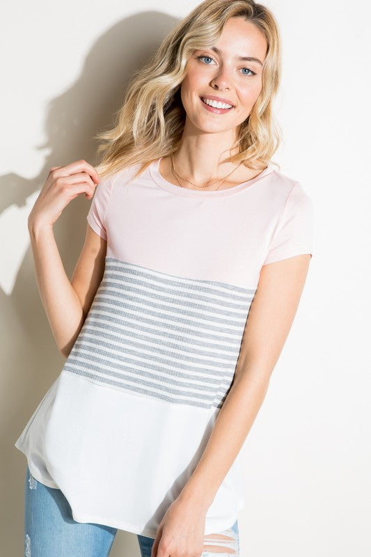 e Luna PLUS Striped Solid Color Block Top