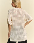 Davi & Dani Side Slit Openwork Round Neck Half Sleeve Knit Cover Up