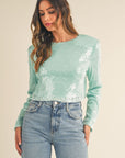 MABLE Shoulder Padded Sequin Crop Top