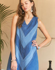 ADORA Chevron Color Block V-Neck Denim Dress