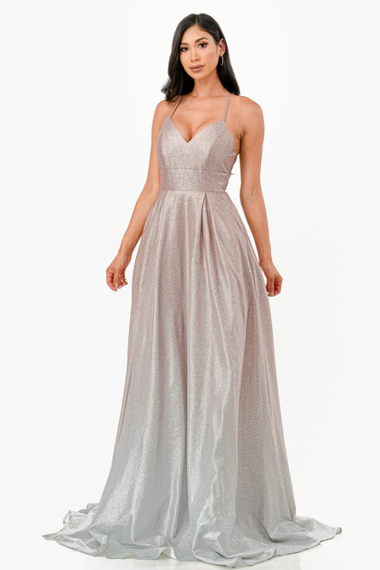La Scala Back Lace Up Glitter Ombre Gown