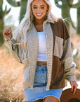 Houndstooth Colorblock Textured Patchwork Shacket