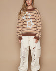 POL Star Patch Stripe Round Neck Sweater