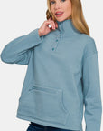 Zenana Turtleneck Half Snap Fleece Sweatshirt