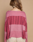 POL Half Button Color Block Drop Shoulder Knit Top