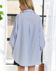 ADORA High-Low Striped Button Down Smocked Lantern Sleeve Shirt