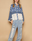 POL Lace Hem Embroidered Long Sleeve Shirt