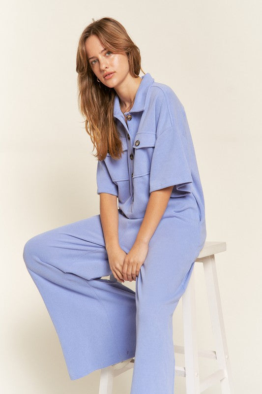 PLUS Jade by Jane Basic Collar Shirt Wide leg Jumpsuit