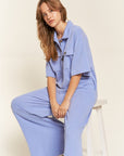 PLUS Jade by Jane Basic Collar Shirt Wide leg Jumpsuit