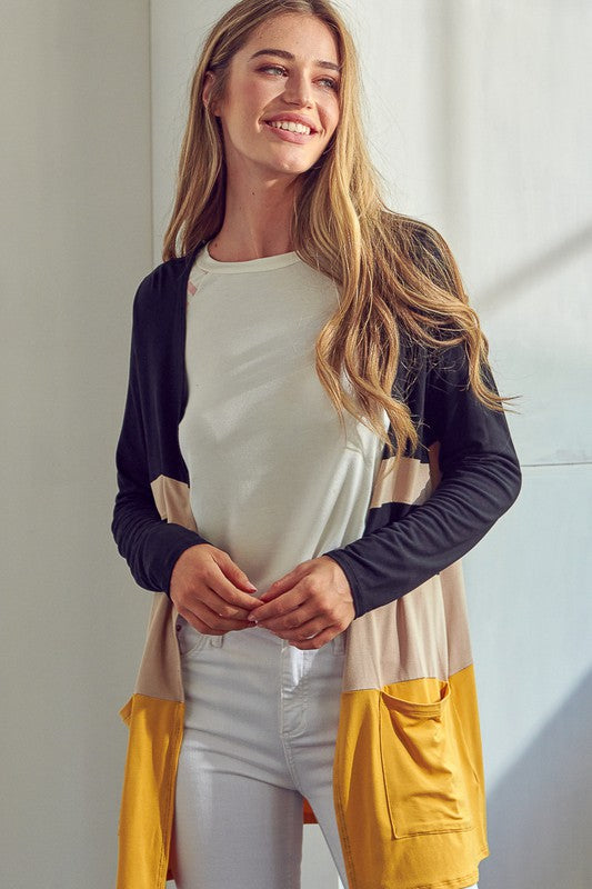 e Luna Solid Jersey Colorblock Cardigan