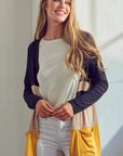 e Luna Solid Jersey Colorblock Cardigan