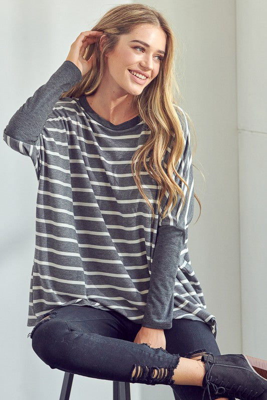 e Luna Stripe Mix Oversized Tunic Top