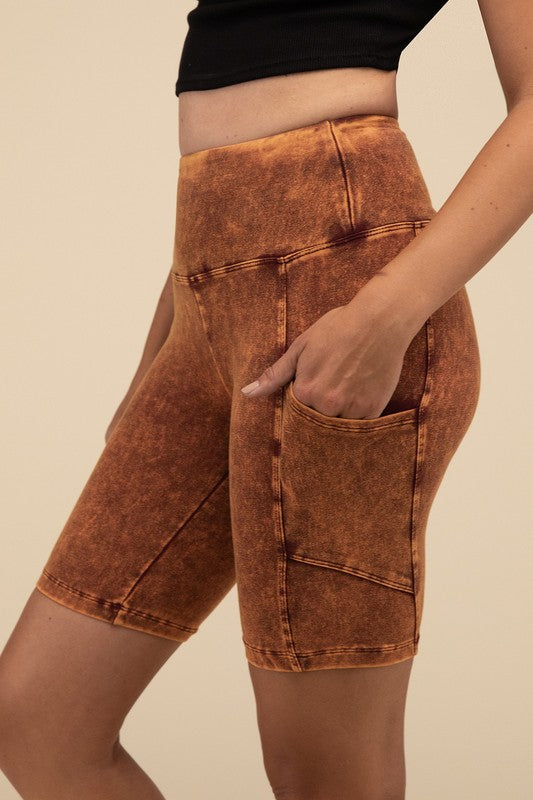 ZENANA Mineral Wash Wide Waistband Pocket Leggings