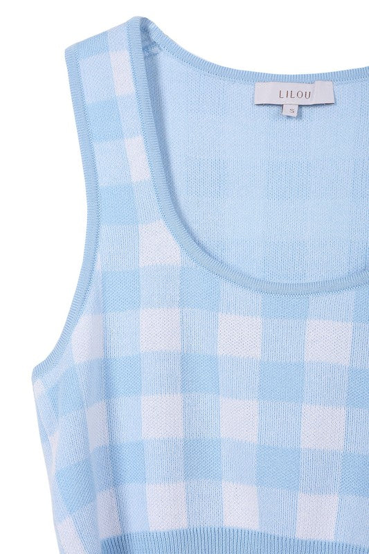 Lilou Sleeveless Gingham Patterned Tank Top