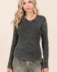 Mittoshop Mineral Wash Fitted Long Sleeve Rib Knit Top