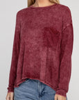 Zenana Washed Ribbed Dolman Sleeve Round Neck Top