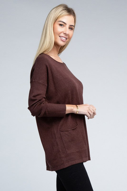 Zenana Viscose Front Pockets Sweater