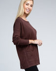 Zenana Viscose Front Pockets Sweater