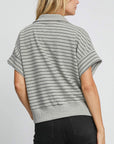 Umgee Striped Half Zip Short Sleeve Sweatshirt