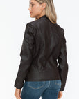 Snobbish Faux Leather Biker Jacket with Side Zip Pockets