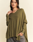 Davi & Dani High-Low Side Slit Batwing Sleeve Top