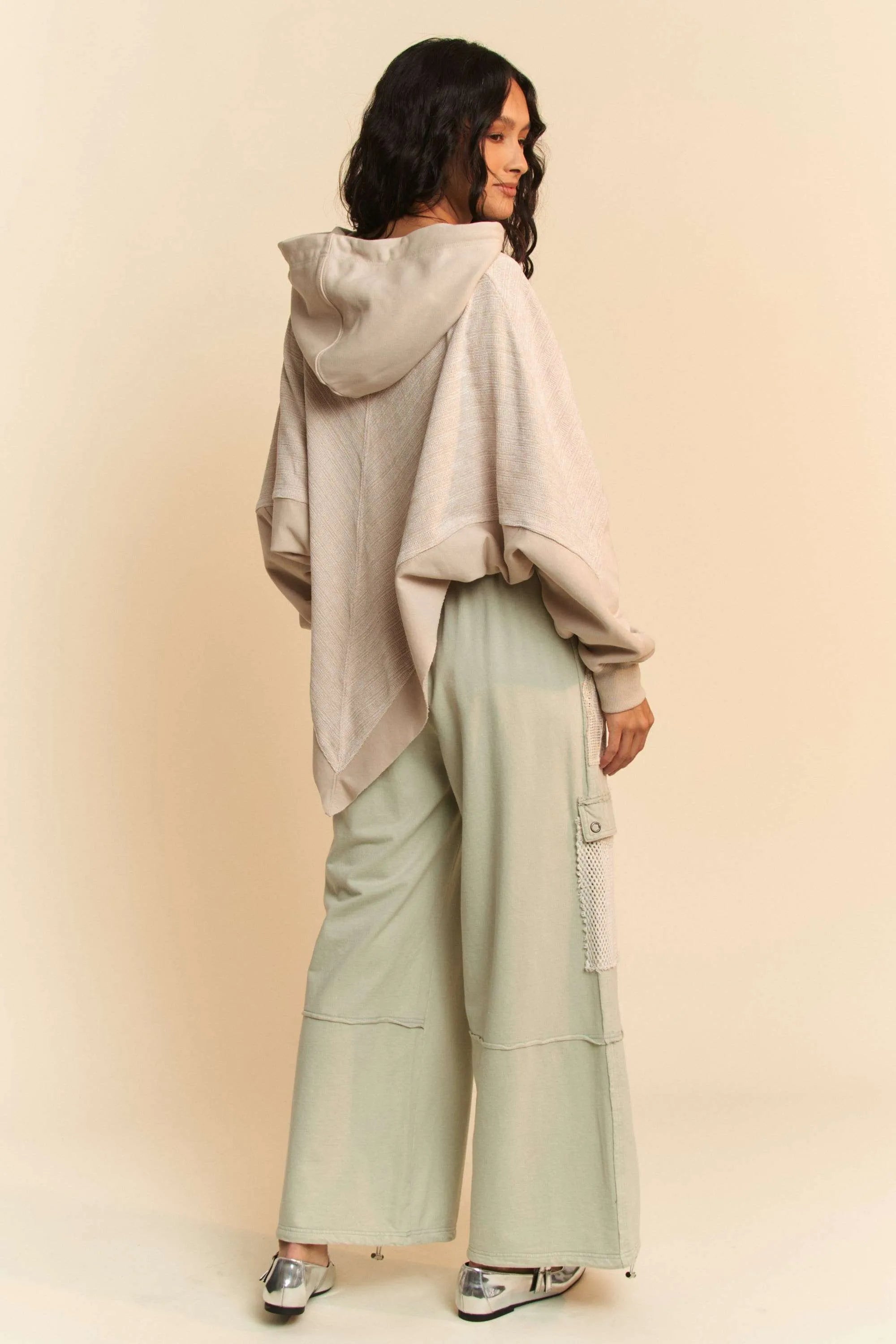 Davi & Dani Lace Patchwork Bottom Opening Adjustable Pants in Sage