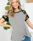 e Luna PLUS Floral Striped Mixed Top