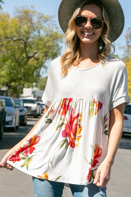 Stripe Floral Baby Doll Top