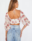 One and Only Collective Inc Chiffon Balloon Sleeved Bustier Crop Top