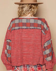 POL Round Neck Long Sleeve Plaid Shirt