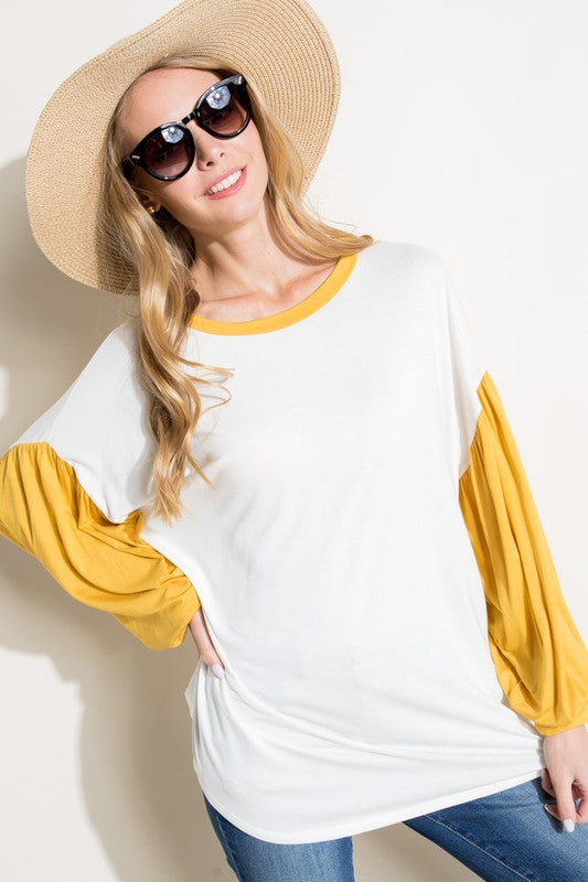 e Luna Color Block Volume Puff Sleeve Top