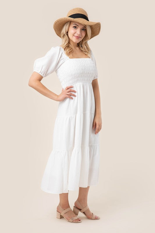 Lilou Tiered Long Dress with Puff Sleeves