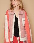 POL Floral Patchwork Zip Up Long Sleeve Jacket