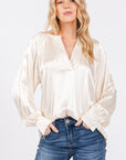 SAGE + FIG Notched Long Sleeve Blouse