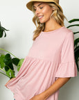 e Luna PLUS Solid Ruffled Sleeve Loose Top