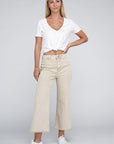 Zenana Acid Washed High Waist Frayed Hem Straight Pants