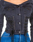 American Bazi Off Shoulder Lace Up Denim Jacket