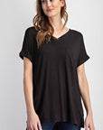 Rae Mode V Neck Basic High-Low Hem Top