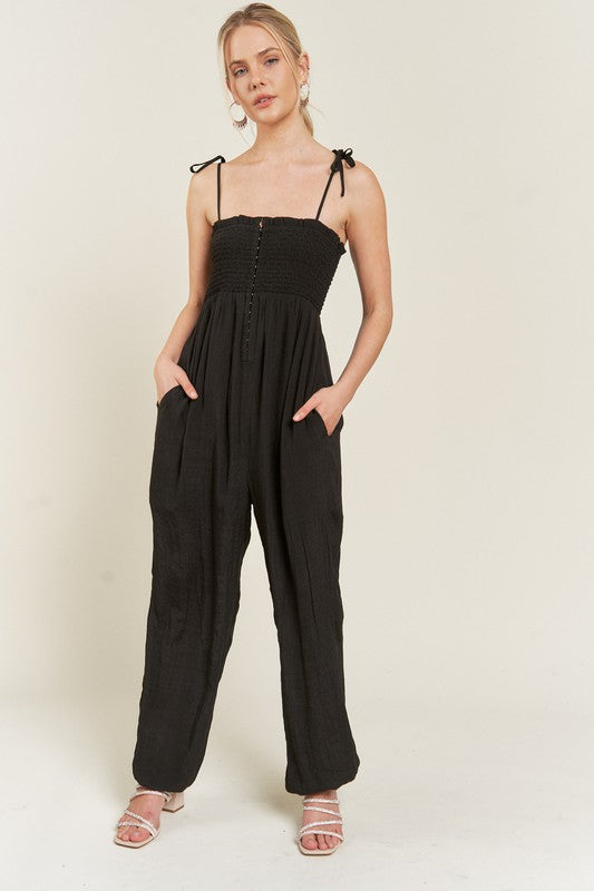 PLUS Jade By Jane Smocked Tie Strap Jumpsuit