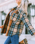 Women Plaid Block Buttoned Shirt with Pockets