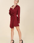 Lilou Satin Collared Wrap Mini Dress