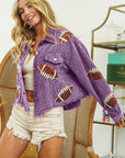 BiBi Football Sequin Embroidery Washed Corduroy Jacket