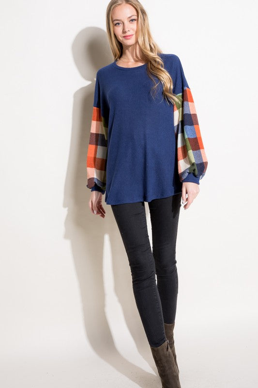 e Luna Multi Plaid Mixed Top