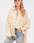 SAGE + FIG Frayed Hem Side Slit Button Down Shirt