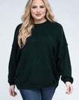 Zenana Plus Oversized Round Neck Raw Seam Melange Sweater