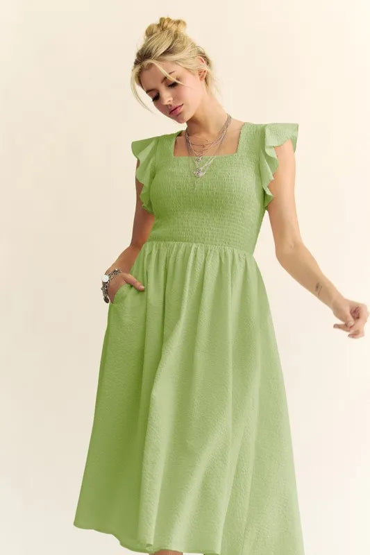 Davi & Dani Ruffled Cap Sleeve Smocked Mini Dress